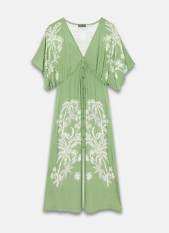 Green Palm Print Maxi Beach Dress