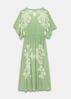 Green Palm Print Maxi Beach Dress