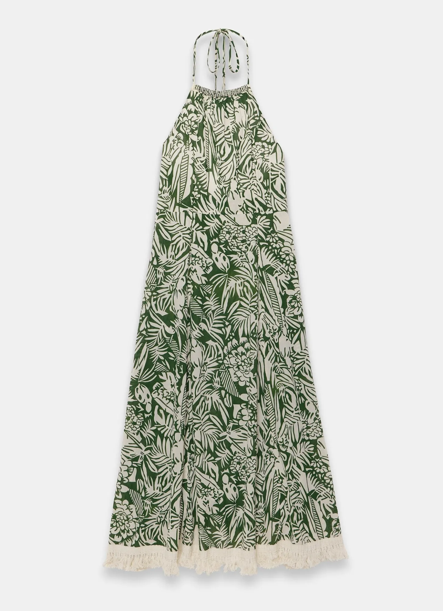 Green Printed Cotton Halterneck Maxi Dress