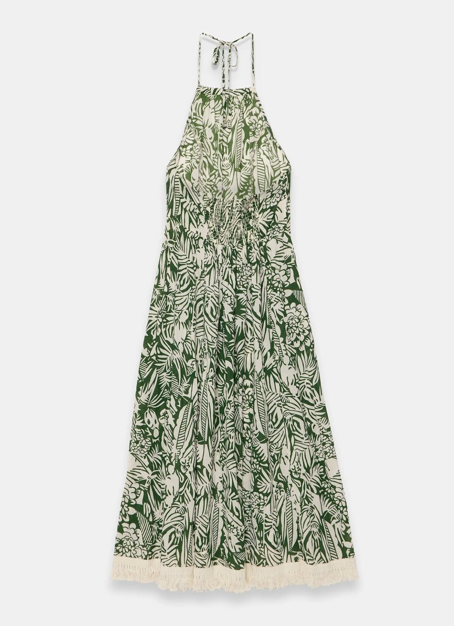 Green Printed Cotton Halterneck Maxi Dress
