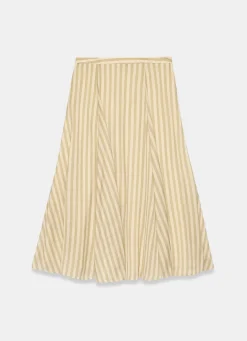 Green Striped A Line Midi Skirt