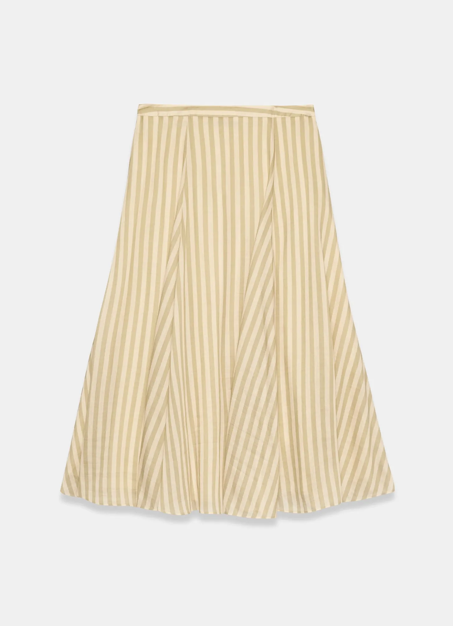 Green Striped A Line Midi Skirt