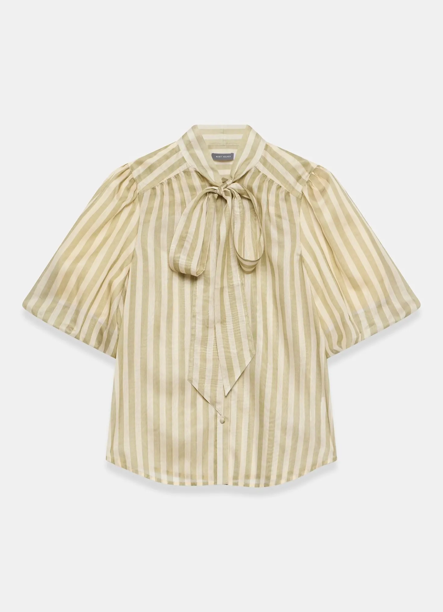 Green Striped Puff Sleeve Blouse