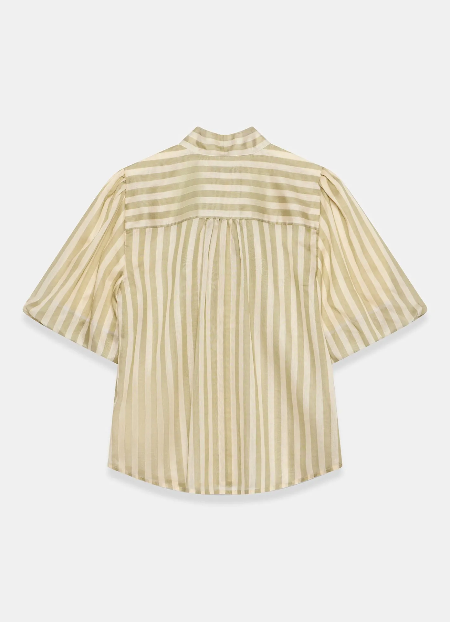 Green Striped Puff Sleeve Blouse