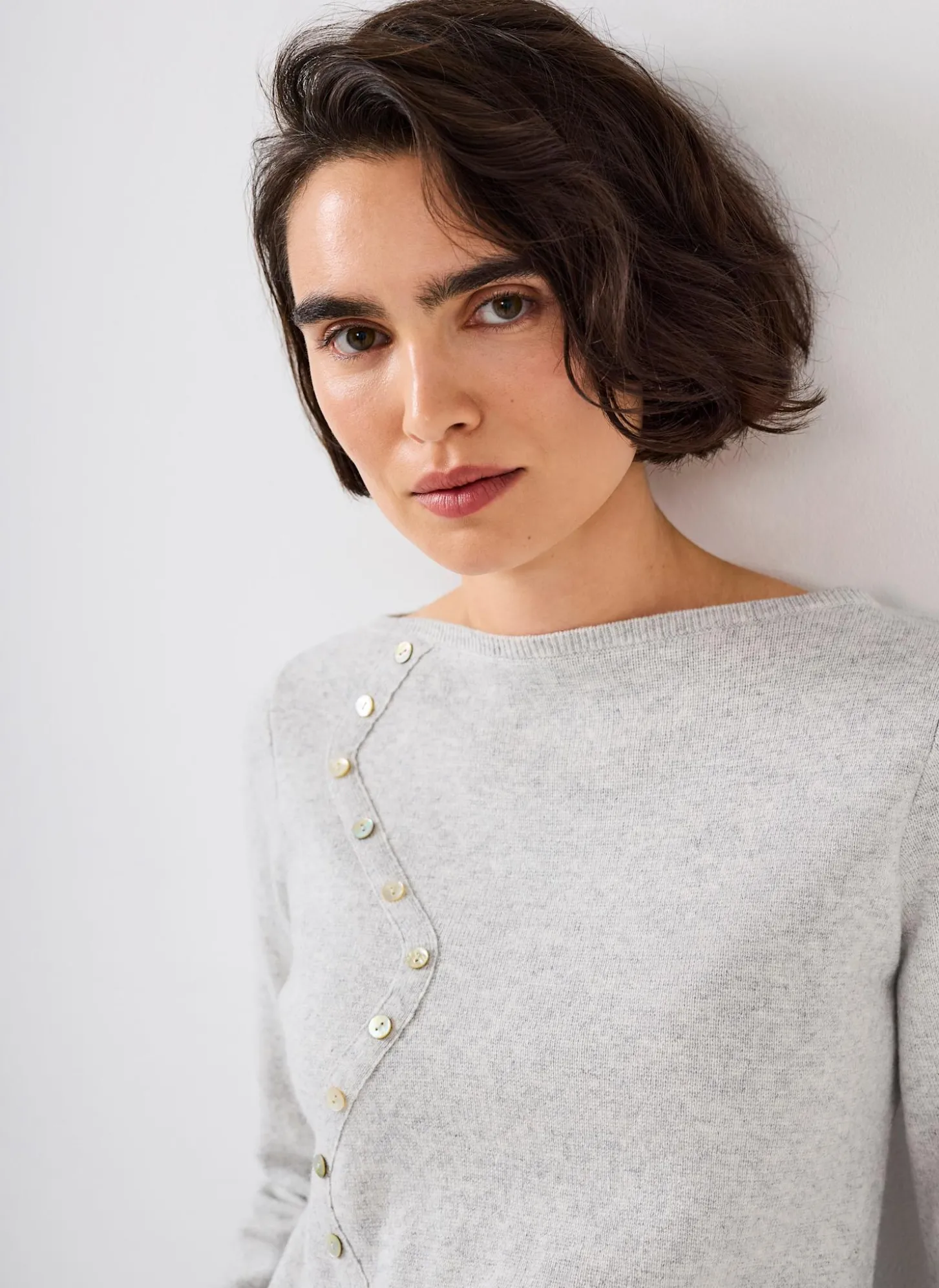 Grey Button Detail Knit Top