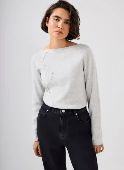 Grey Button Detail Knit Top