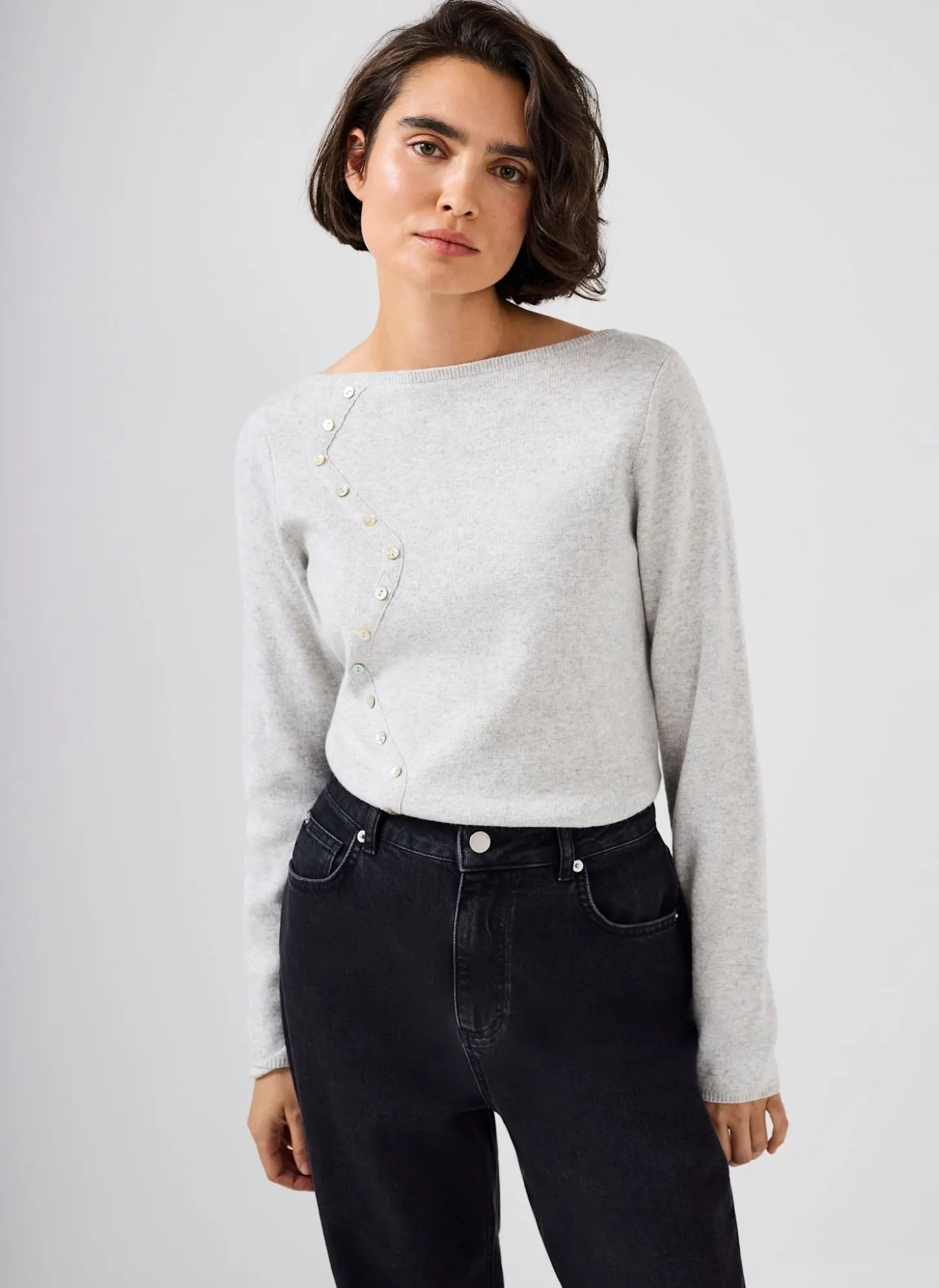 Grey Button Detail Knit Top