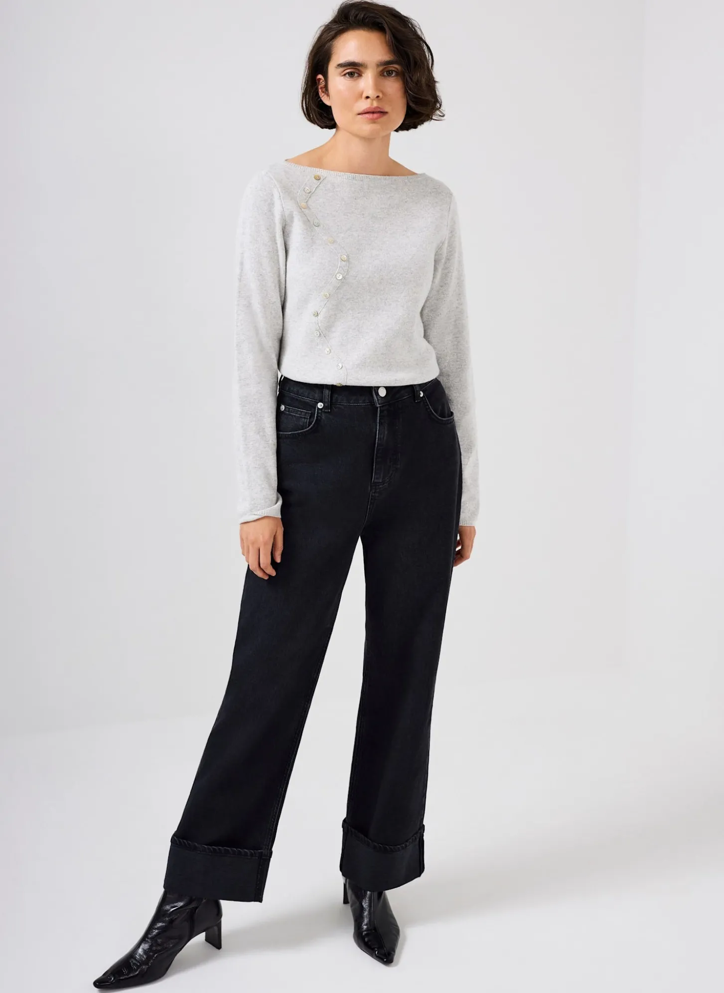 Grey Button Detail Knit Top