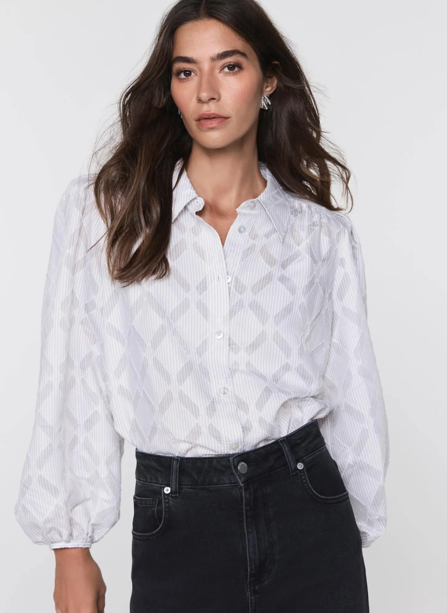 Grey Diamond Striped Jacquard Shirt