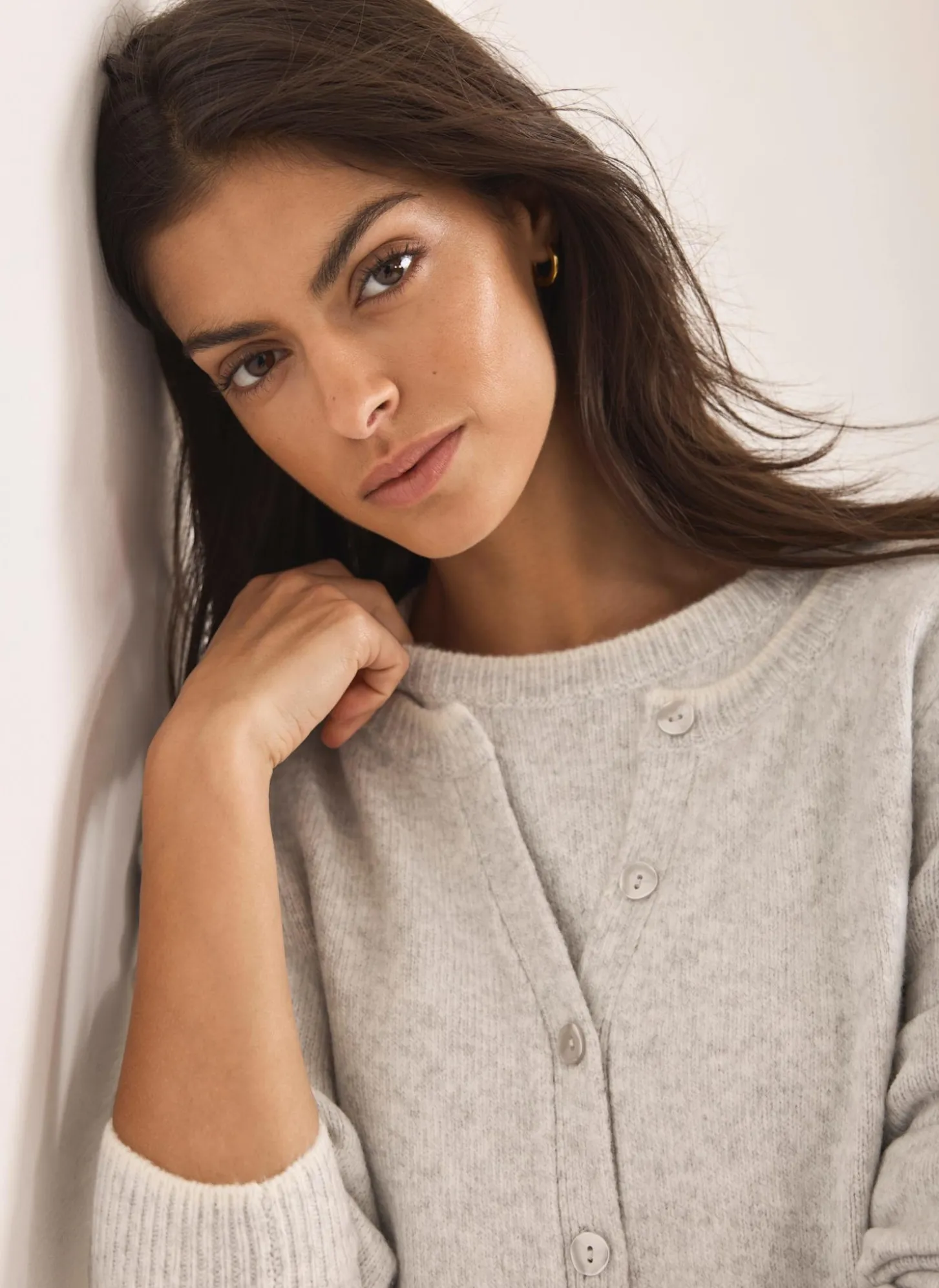 Grey Double Layer Knit Cardigan