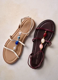 Hana Burgundy Leather Strappy Sandals