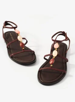 Hana Burgundy Leather Strappy Sandals