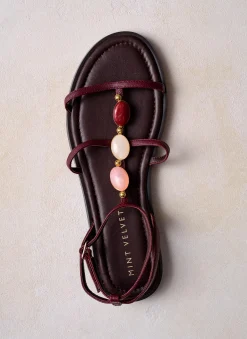Hana Burgundy Leather Strappy Sandals