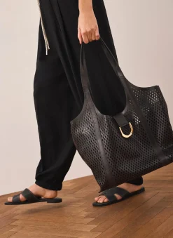 Harlow Black Leather Tote Bag