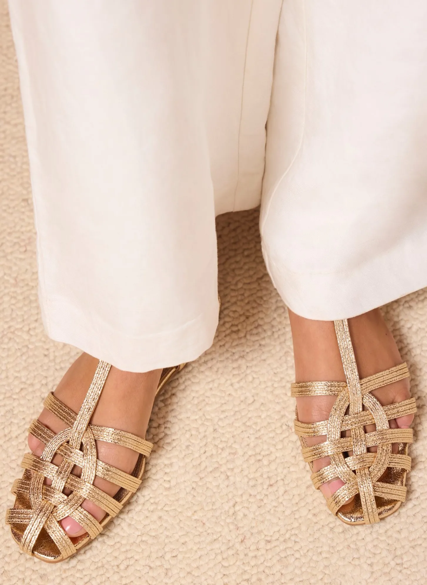 Hollie Gold Fisherman Flat Sandals