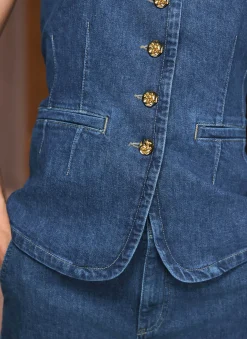 Indigo Denim Longline Waistcoat