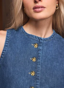 Indigo Denim Longline Waistcoat