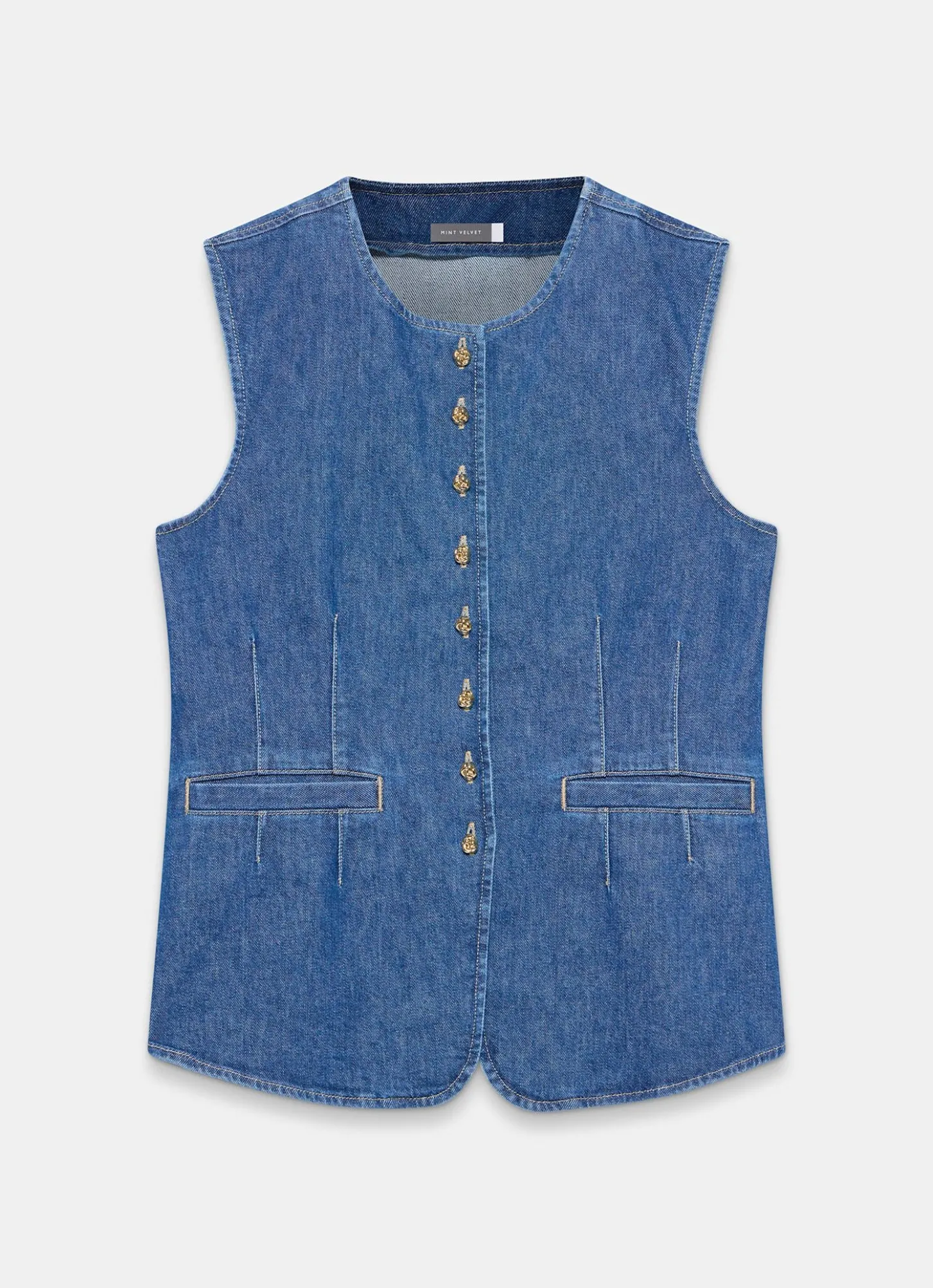 Indigo Denim Longline Waistcoat