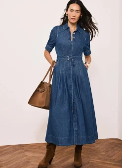 Indigo Denim Midi Shirt Dress