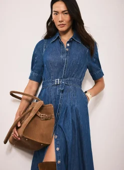 Indigo Denim Midi Shirt Dress