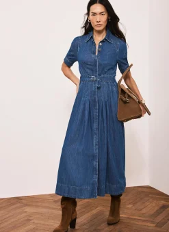 Indigo Denim Midi Shirt Dress