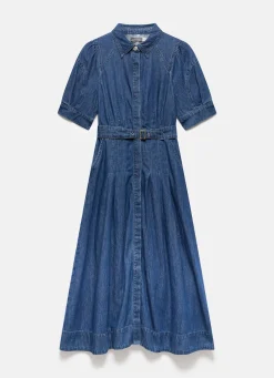 Indigo Denim Midi Shirt Dress