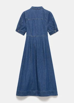 Indigo Denim Midi Shirt Dress