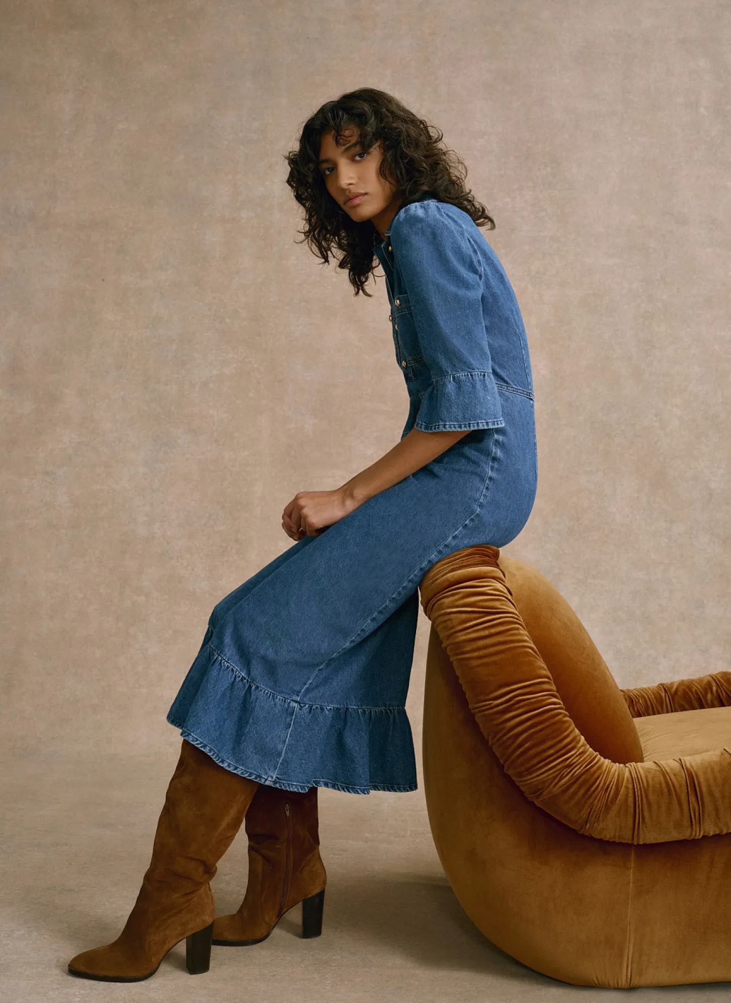 Indigo Denim Midi Shirt Dress