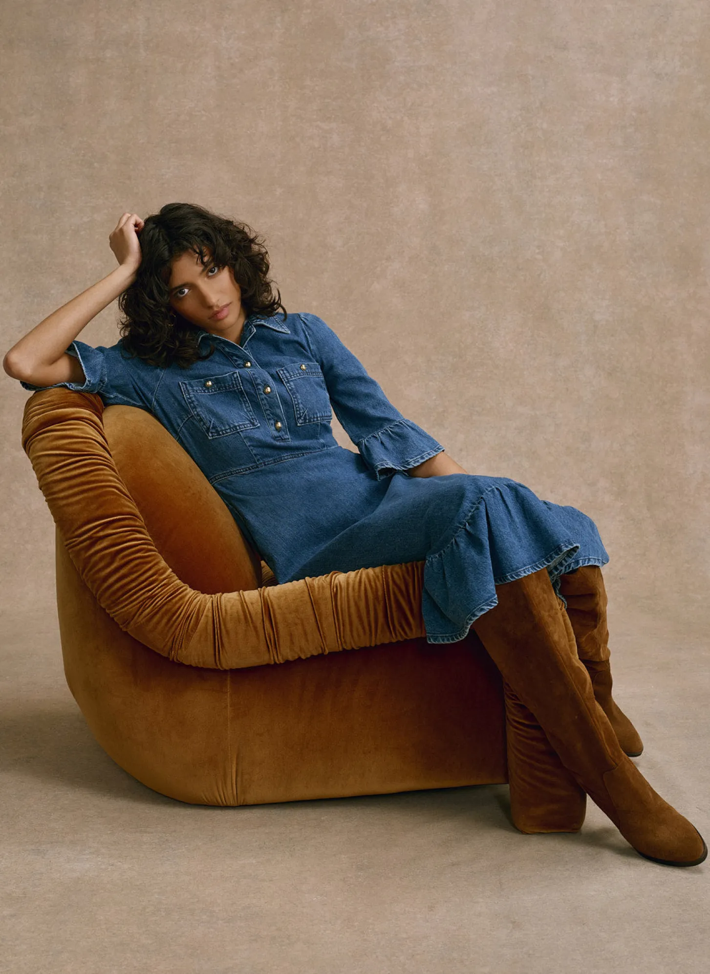 Indigo Denim Midi Shirt Dress