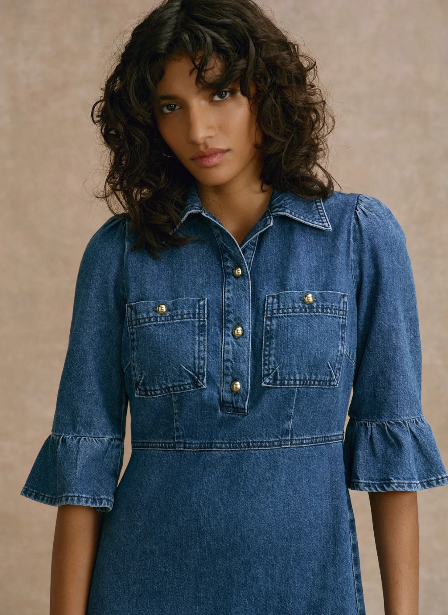 Indigo Denim Midi Shirt Dress