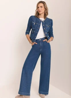 Indigo Denim Plait Detail Wide Jeans