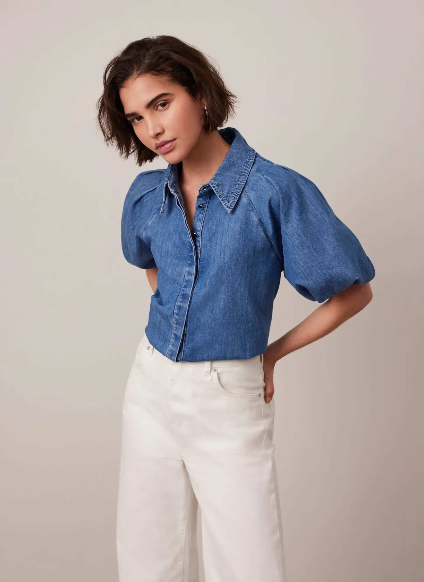 Indigo Denim Puff Sleeve Shirt