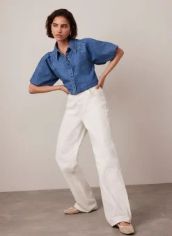 Indigo Denim Puff Sleeve Shirt