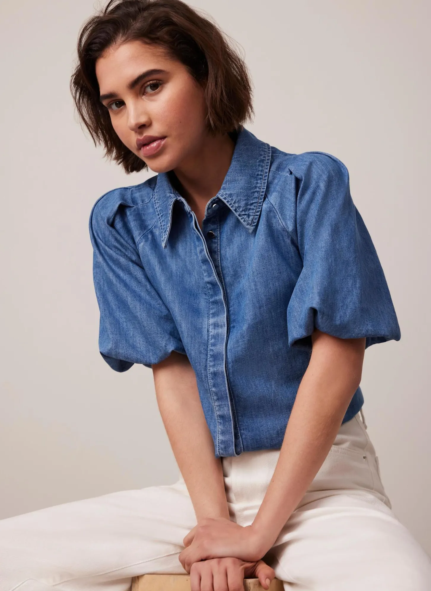 Indigo Denim Puff Sleeve Shirt