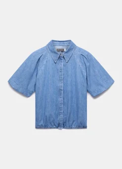 Indigo Denim Puff Sleeve Shirt