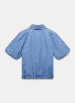 Indigo Denim Puff Sleeve Shirt