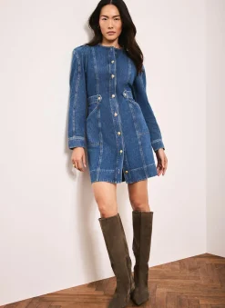 Indigo Denim Puff Sleeve Mini Dress