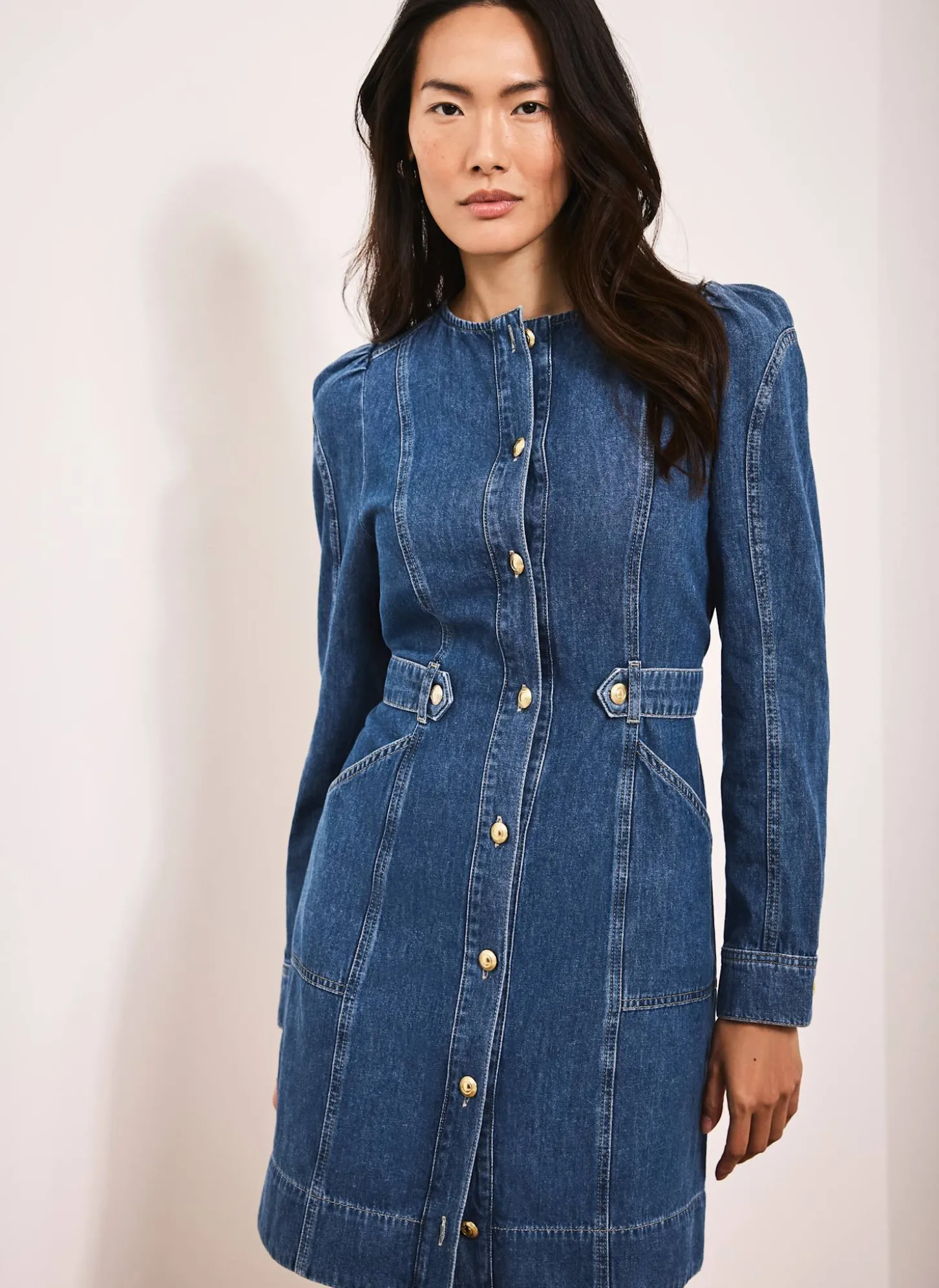 Indigo Denim Puff Sleeve Mini Dress