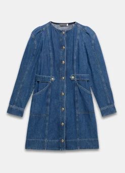 Indigo Denim Puff Sleeve Mini Dress