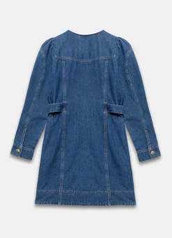 Indigo Denim Puff Sleeve Mini Dress