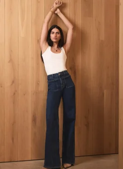 Indigo Relaxed Straight Patch Pocket Jeans