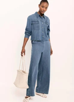 Indigo Scallop Trim Wide Jeans