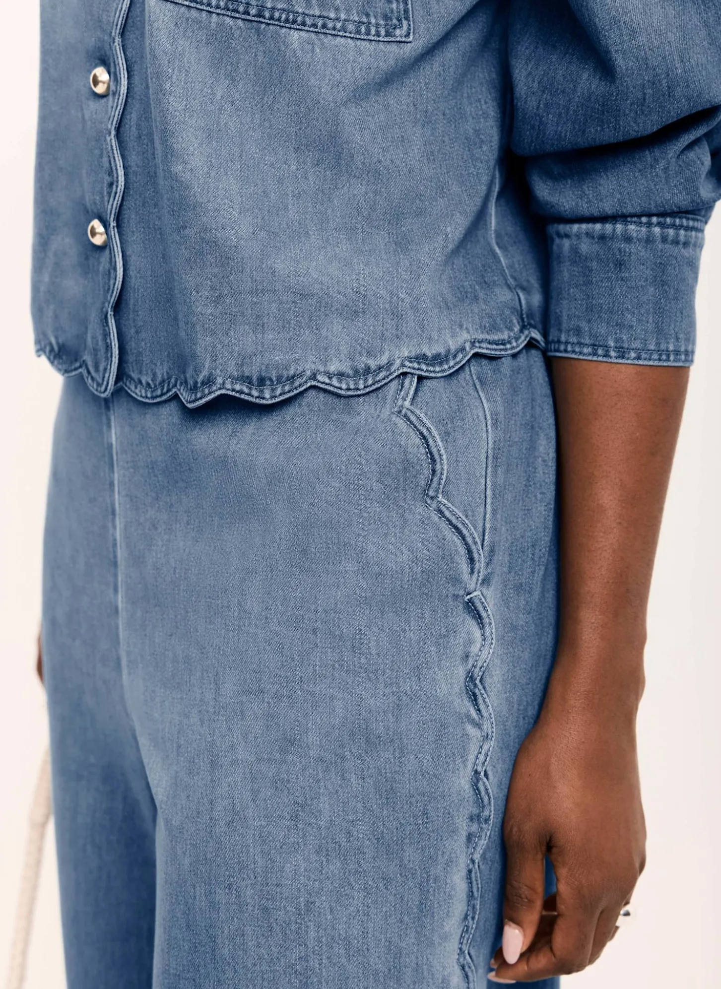 Indigo Scallop Trim Wide Jeans