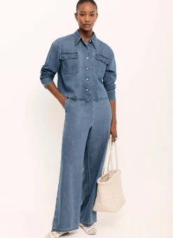 Indigo Scallop Trim Wide Jeans