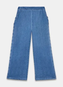 Indigo Scallop Trim Wide Jeans