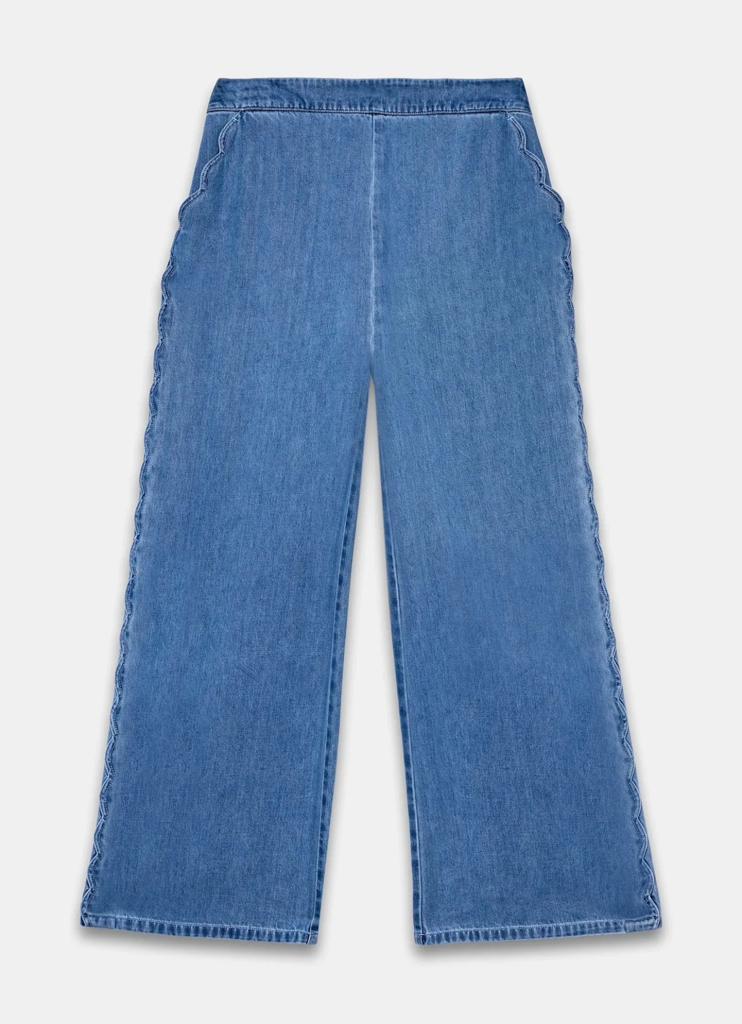 Indigo Scallop Trim Wide Jeans