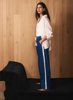 Indigo Tie Waist Side Stripe Wide Jeans