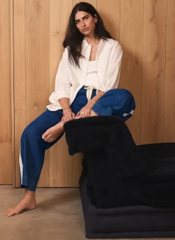 Indigo Tie Waist Side Stripe Wide Jeans
