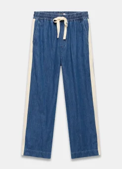 Indigo Tie Waist Side Stripe Wide Jeans