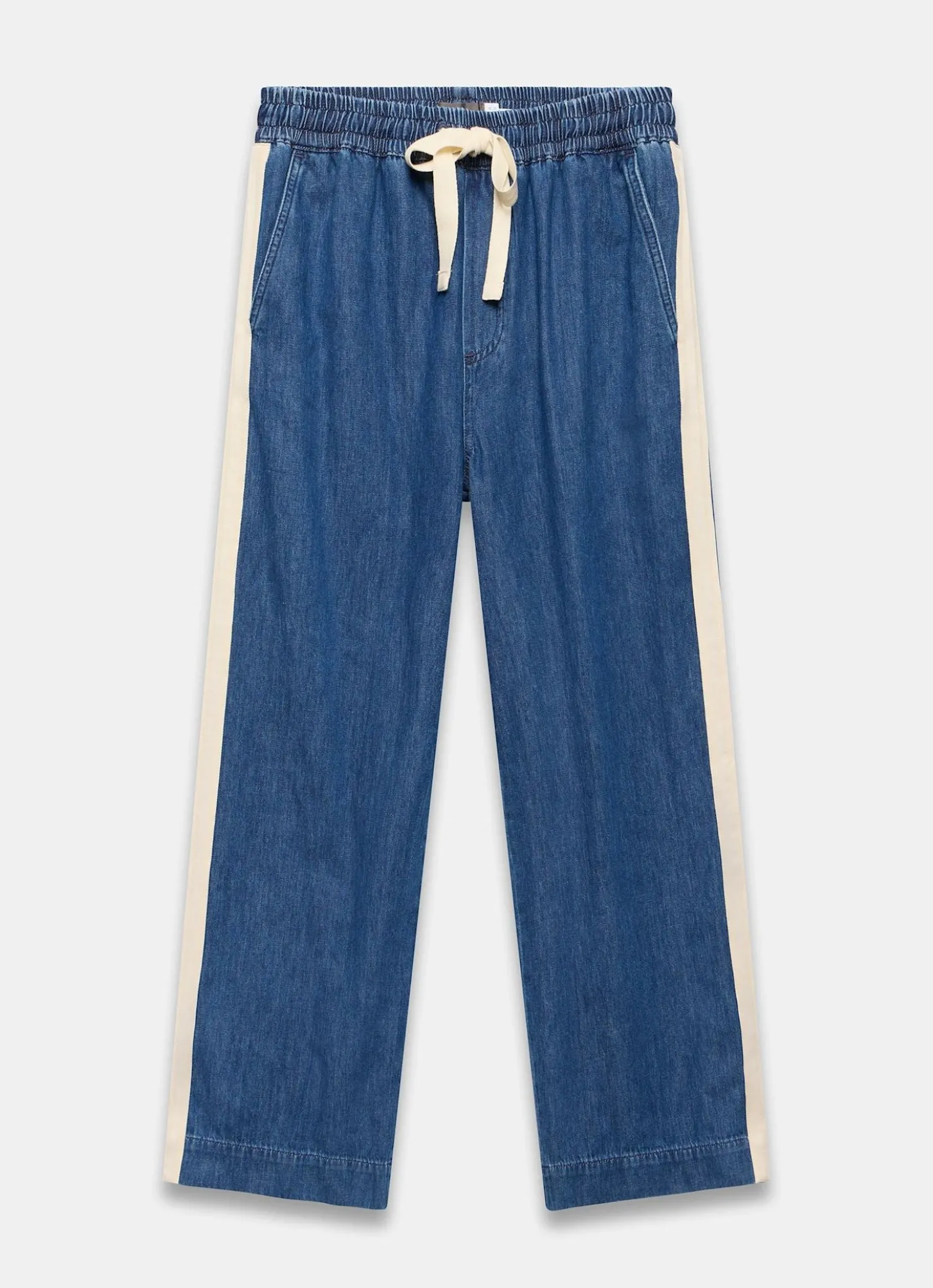 Indigo Tie Waist Side Stripe Wide Jeans